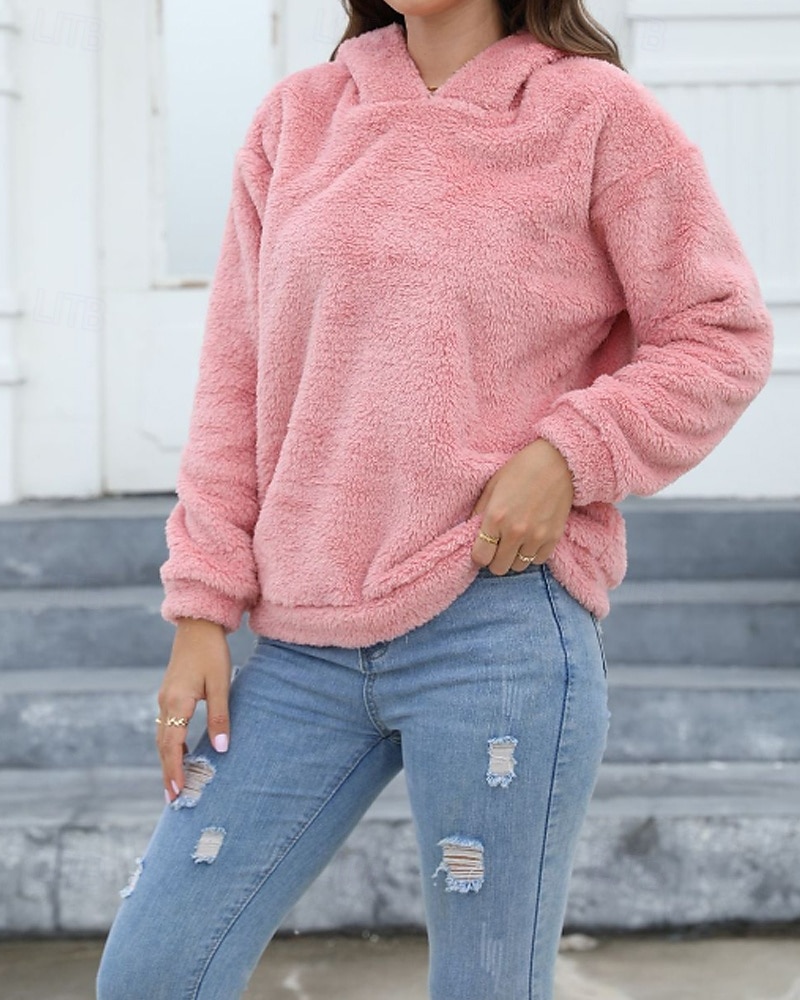 Per donna Felpa con cappuccio Semplice Streetwear Casual Manica Lunga Con Cappuccio Top Regolari Streetwear Ferie Uscire Rosa Inverno del 2025 a $25.99 –P6