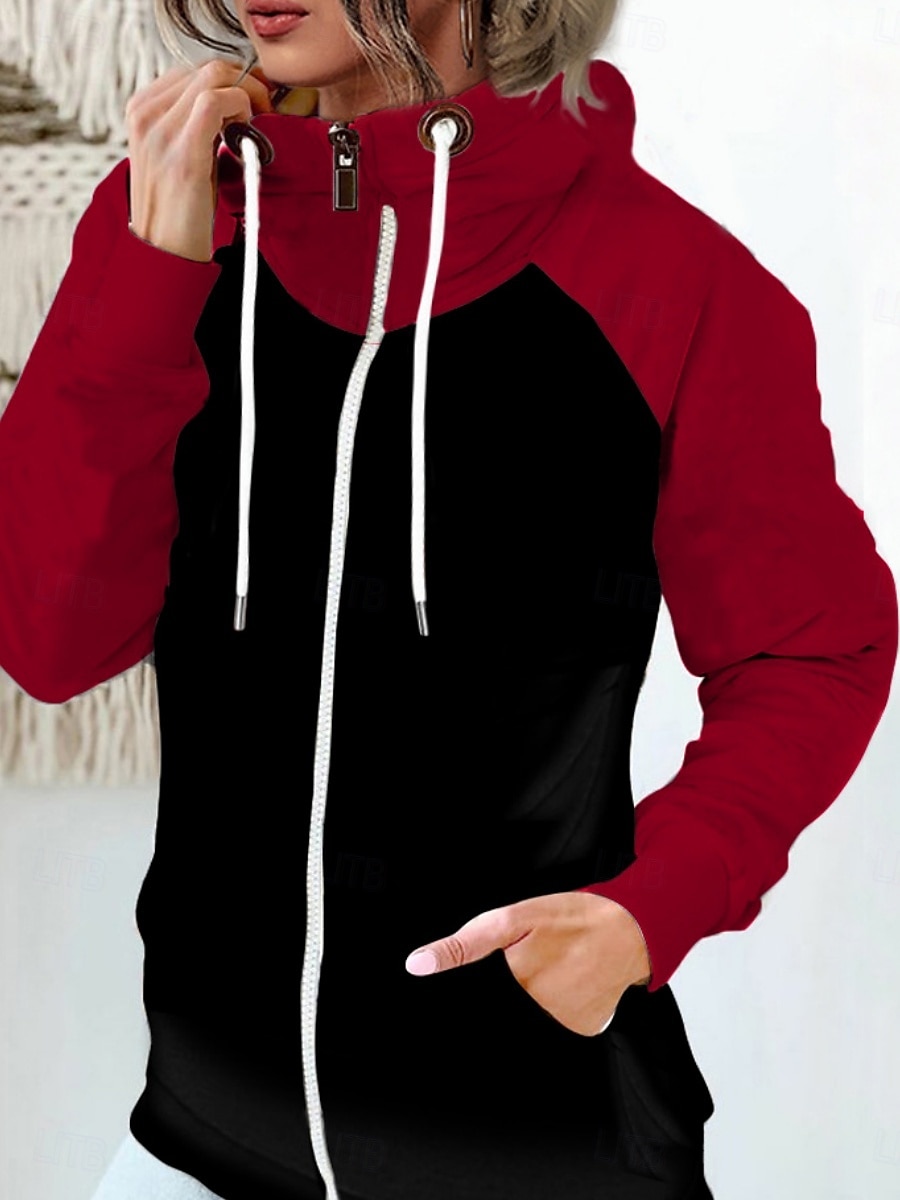 Női Pulóver Hoodie pulóver Színes Alkalmi Hosszú ujj Kapucni Normál felsők Utca Hétköznapi Cipzár Zseb Fehér Rubin Khakizöld Katonai zöld Ősz Tél 2025 - $19.99 –P6