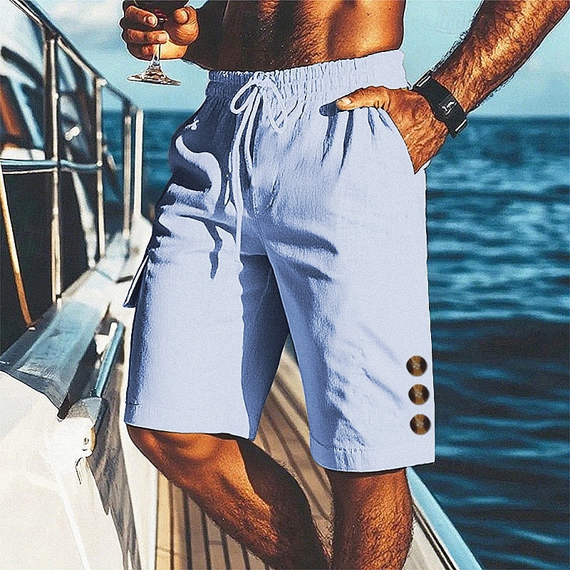 Hombre Pantalón corto Pantalones cortos de lino Pantalones cortos de verano Pantalones cortos de playa Correa Bolsillo Cintura elástica Plano Comodidad Transpirable Corto Playa Vacaciones Festivos 2026 - $17.99 –P11