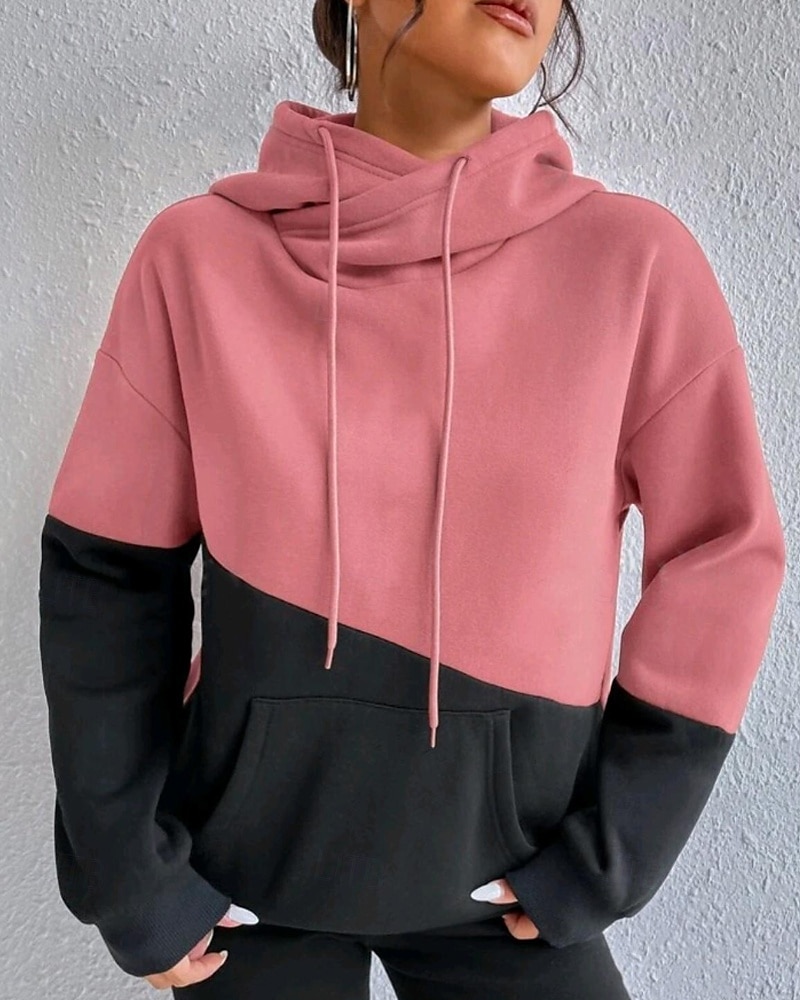 Mulheres Pulôver Moletom Com Capuz Bloco de cor Roupa de rua Casual Manga Longa Com Capuz Tops regulares Rua Para Noite Patchwork Rosa Verde Bege Outono Inverno de 2025 por $26.99 –P2