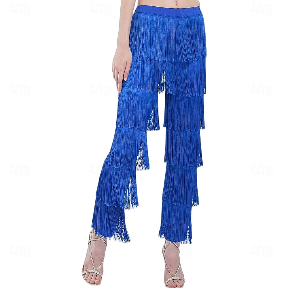 Pantalón de baile latino con borlas de 7 niveles BH1985 para mujer, pantalón de práctica profesional con flecos negros para adultos. 2026 - $35.99 –P11
