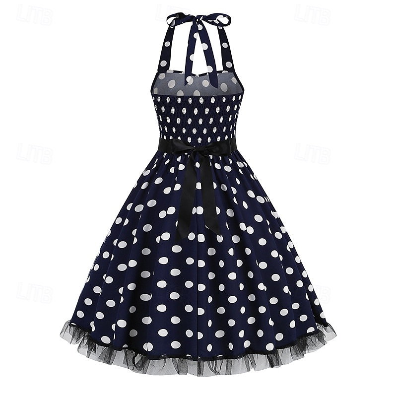 Epocă 1950 rockabilly Lungime Genunchi Rochie Flapper Rochii O rochie de linie Buline Mulată Gâtul halter Pentru femei Halloween Carnaval ziua îndragostiților Petrecere Casual Petrecere ceai Adulți 2025 - $25.99 –P10