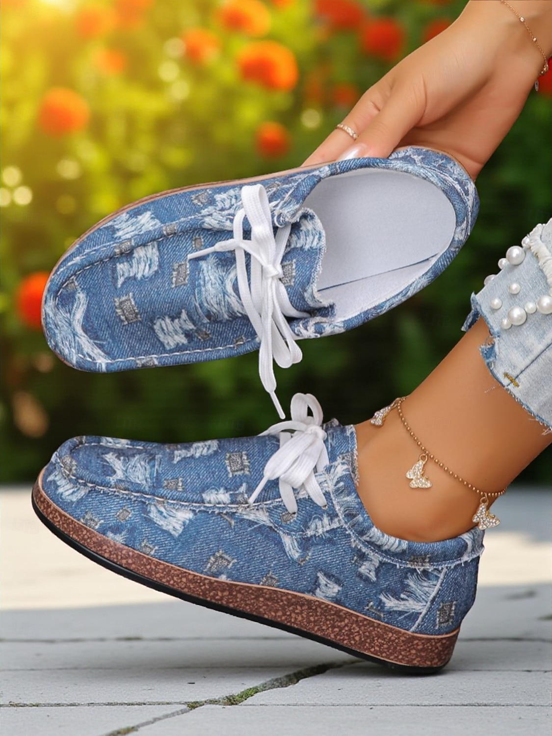 Damskie, sznurowane, wzorzyste buty codzienne – lekkie buty żeglarskie na pikniki w ogrodzie, spacery po parku i wizyty na farmie na świeżym powietrzu 2025 - $19.99 –P3