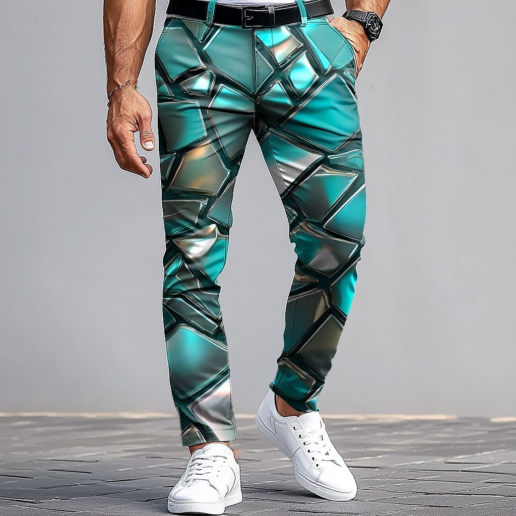 Herren Anzughose Hose Slim Fit Hose mit Taschen Geometrisch Farbblock Volle Länge Outdoor Lässig Rote Blau Mikroelastisch 2025 - $29.99 –P1