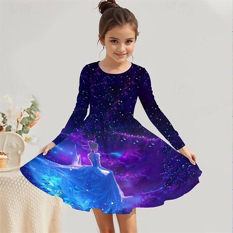 Mädchen' 3D Cartoon Kleid Langarm Sommer Frühling Urlaub Täglich Ferien Prinzessin Schön Süß Kinder 4-12 Jahre Freizeitkleid A Linie Kleid Knielang Normale Passform 2025 - $16.99 –P1