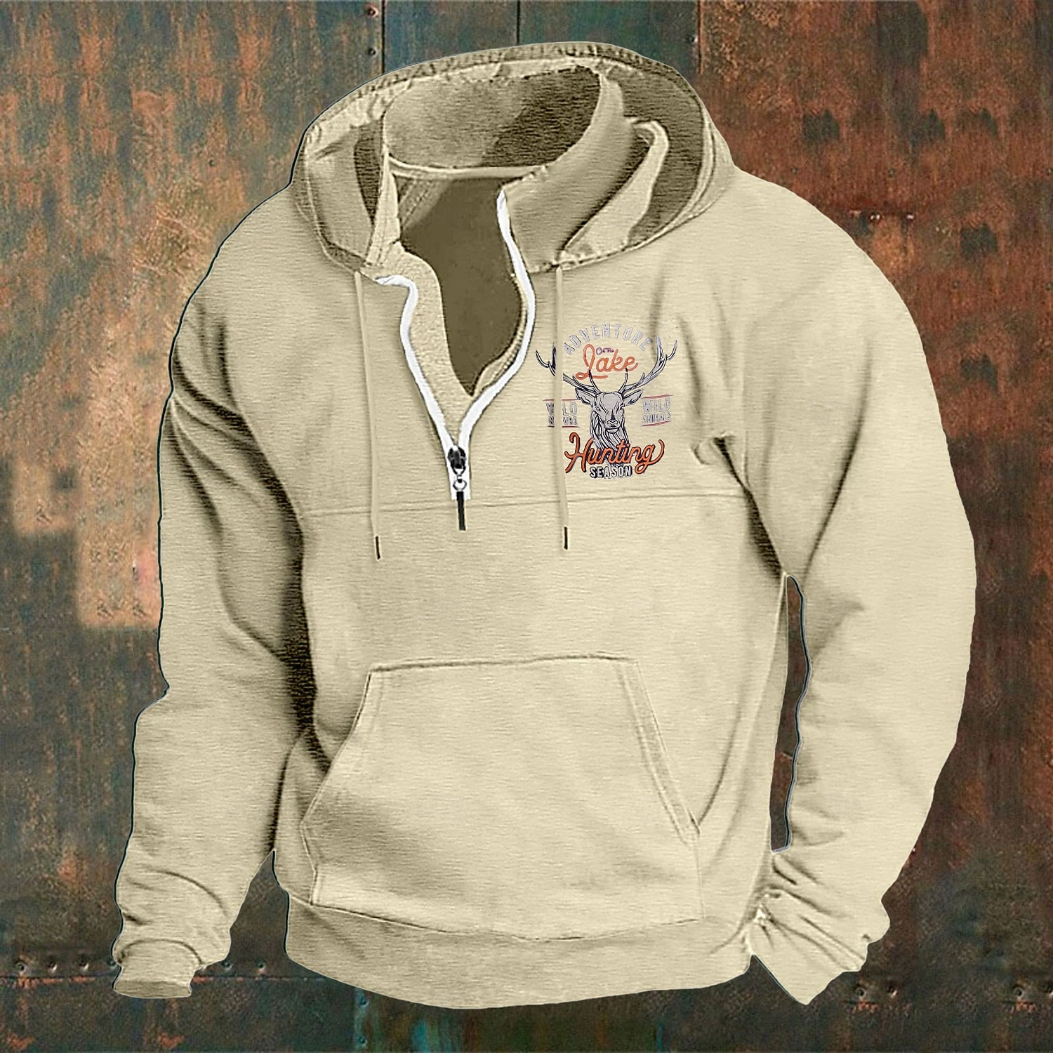 Men's Hoodie Wine Navy Blue Green Khaki Light Grey Hooded Elk Front Pocket Quarter Zip Daily Holiday Going out Polyester Streetwear Casual Bavarian Fall Winter Clothing Apparel Hoodies Sweatshirts  2026 - $26.99 –P2