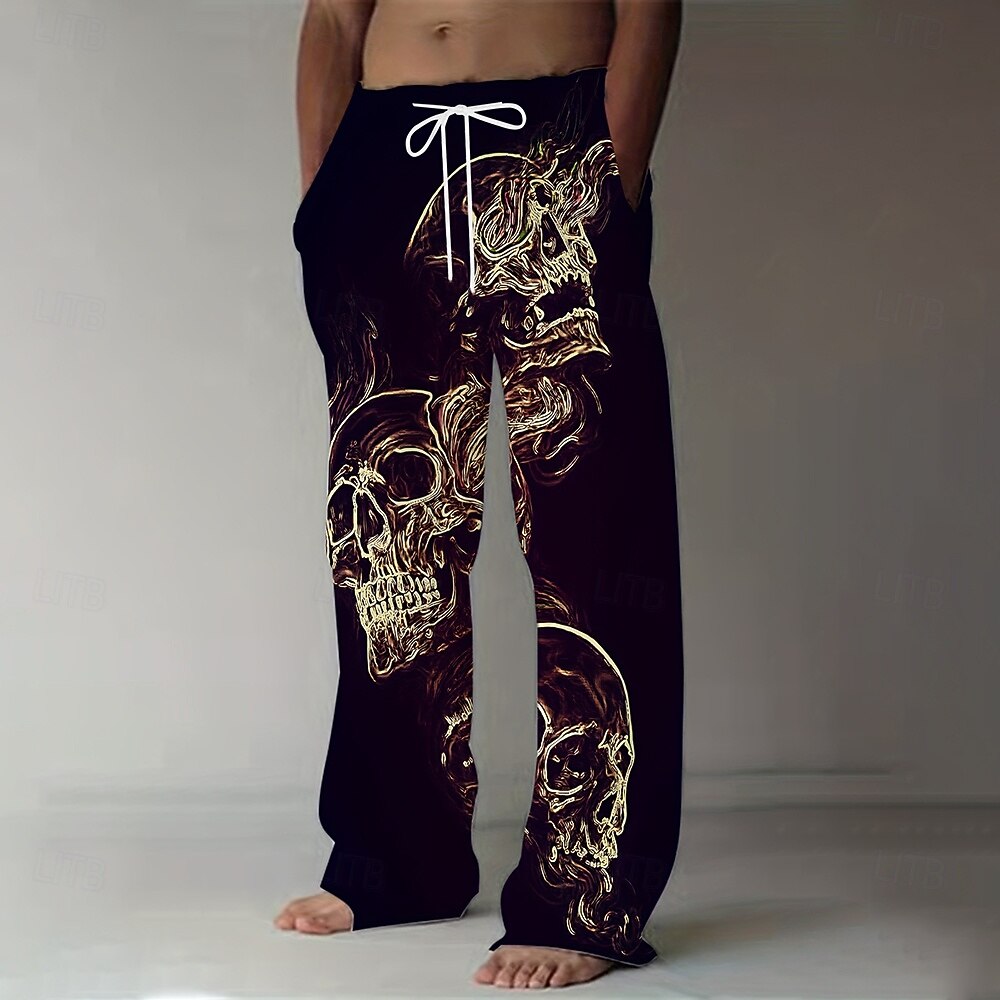 Herren Rauch Kostüme Schädel Hosen Baggy Pants Lässige Hosen mittlere Taille Dunkel Gothik Stil Urlaub Streetwear elastischer Kordelzug Bund leinenartige Hosen mit Taschen Sommer Frühling 3D Druck 2026 - $28.99 –P4