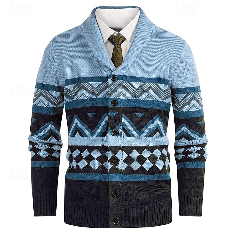 Herre Genser Cardigan Genser Fair Isle genser Riflet Strikke Vanlige topper Strikket Geometrisk Buet Ferie Mote Avslappet Dagligdagstøy Klær Vår & Vinter Hvit Gul S M L 2025 - $42.99 –P8