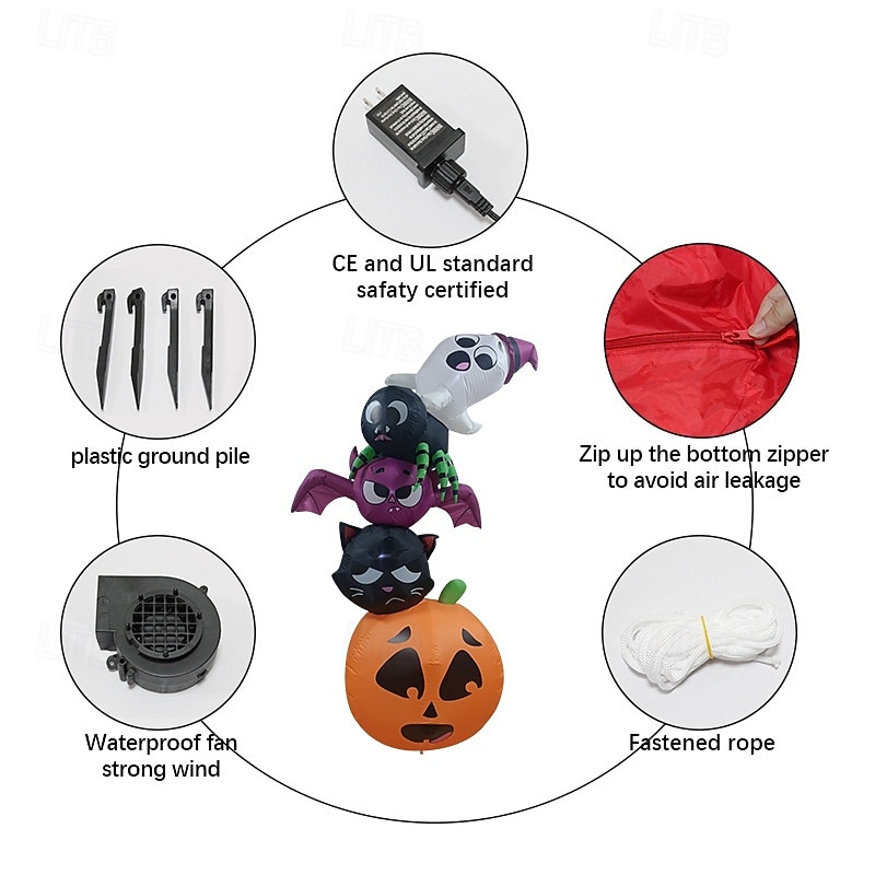 180 cm-es felfújható halloweeni szellem, denevér és tök 2025 - $106.99 –P2