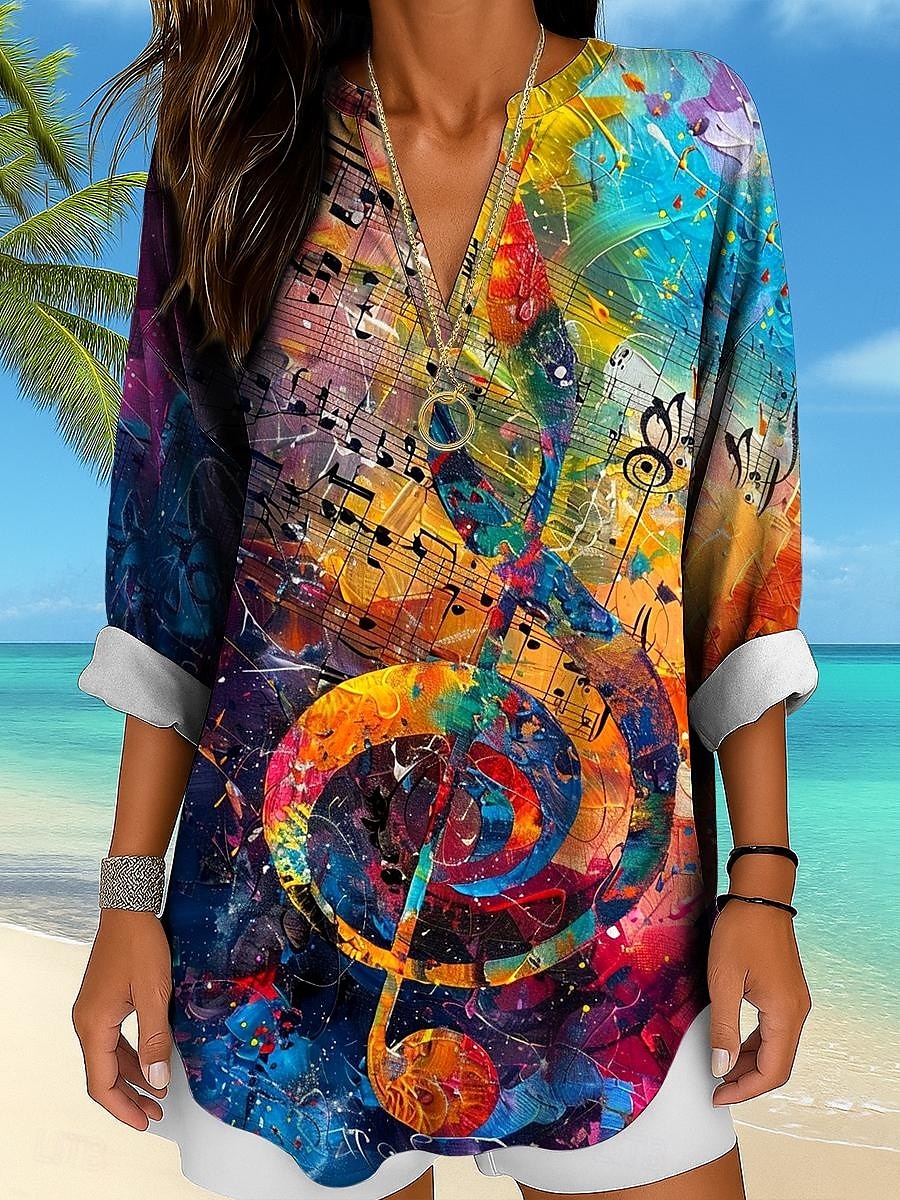 Festival de musique Femmes Chemisier A Ombre Graphique Géométrique Élégant ancien Tropical manche longue Col en V Hauts Réguliers Quotidien Fête Imprimé Jaune Rouge Violet Été Printemps de 2025 ? $24.99 –P5