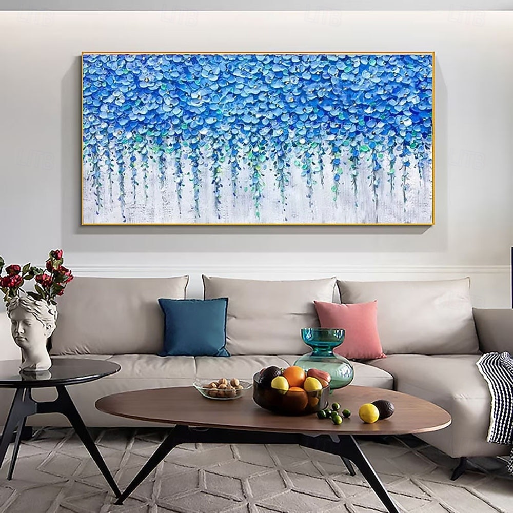 großes handgemachtes 3D Wald Ölgemälde handgemachtes abstraktes Blumen Ölgemälde auf Leinwand große Wandkunst minimalistisches blaues Blumenkunstgemälde individuelles Gemälde Boho Wanddekor für 2025 - $116.99 –P3
