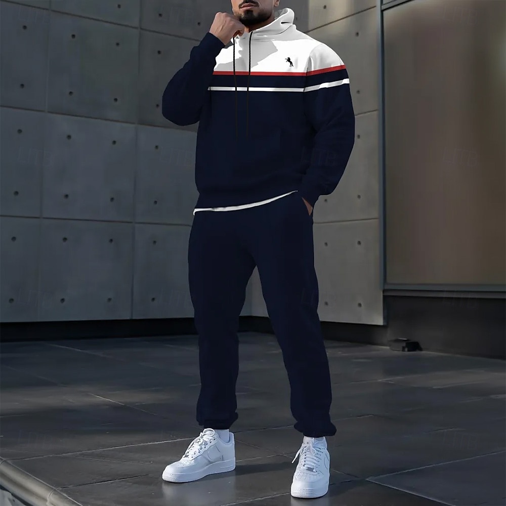 Men's Color Block 2pcs 3D Sweatshirt Sets Tracksuit Hoodie Sweatshirt Long Sleeve Long pants Hooded Sporty Casual Daily Athleisure 3D Print Spring Fall Winter Black 2025 - $39.99 –P1