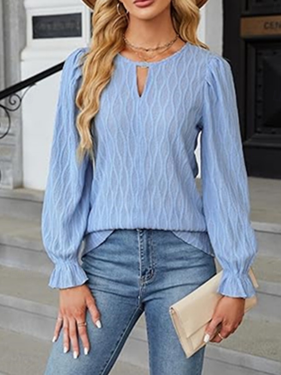 Damen Bluse Einfarbig Elegant Stilvoll Basic Langarm Rundhalsausschnitt Normale Oberteile Täglich Schwarz Weiß Blau Khaki Sommer Frühling 2025 - $23.99 –P11