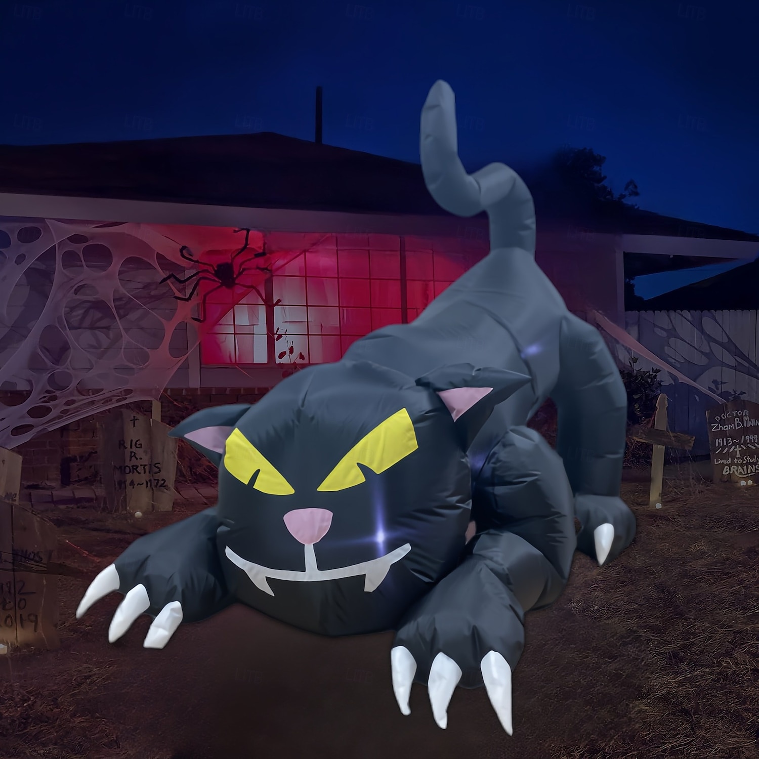 Decorazione per esterni gonfiabile di Halloween con testa di gatto nero in movimento, decorazioni per feste all'aperto del 2025 a $104.99 –P1
