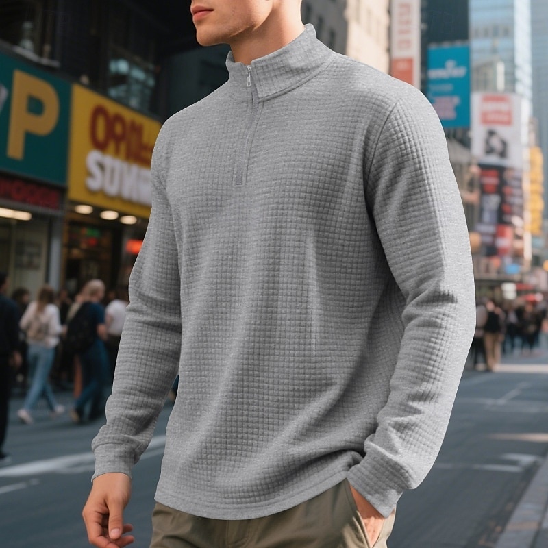 Hombre Sudadera con estampado de gofres Sudadera Sudadera tipo polo Negro Blanco Vino Verde Ejército Caqui Cuello de polo Plano Cremallera de un cuarto Deporte Casual Diario Ropa de calle Fresco Ropa 2025 - $25.99 –P6