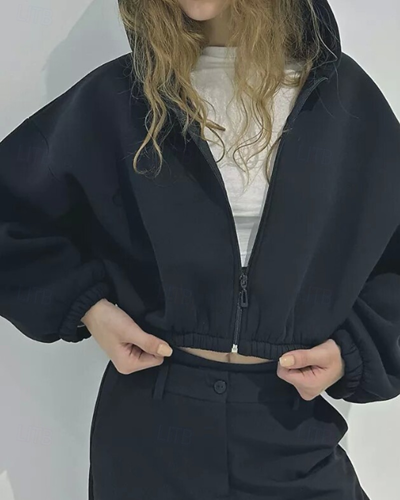 Dame Pullover hettegenser-genser Hettegensere med glidelås عادي Gatemote Fritid Langermet Med hette Vanlige topper Gate Ferie Glidelås Svart Lysegrå Grå Høst Vinter 2025 - $22.99 –P2