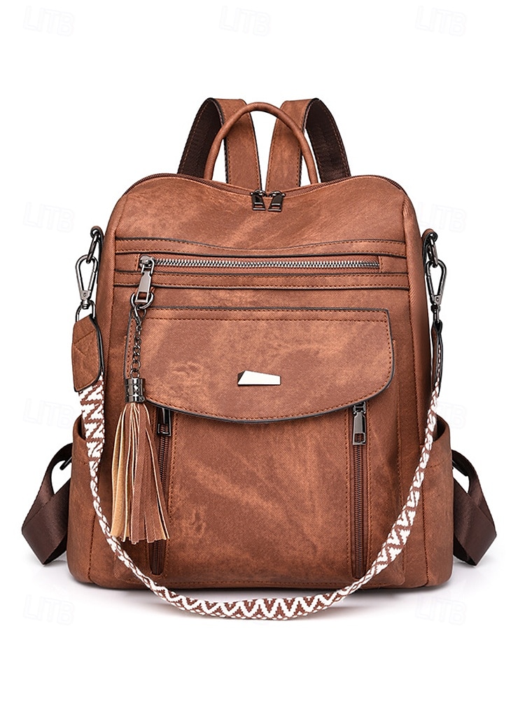 Sac à dos convertible en similicuir pour femme – Sac à bandoulière vintage multi-poches avec pompon pour les déplacements quotidiens, les voyages et le travail de 2025 ? $34.99 –P4