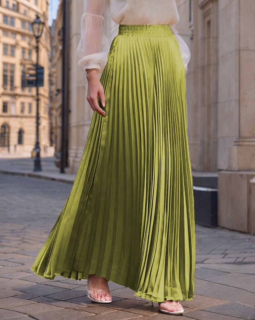 Pentru femei Fustă Fusta lunga Modă Lung Maxi Talie Înaltă Fuste Mată Zdrobit Plisată Sidefat Micro-elastic Zilnic Concediu Măr Verde Caisă Roșu Vin Roz mov Primăvară, toamnă, iarnă, vară Poliester 2025 - $19.99 –P5