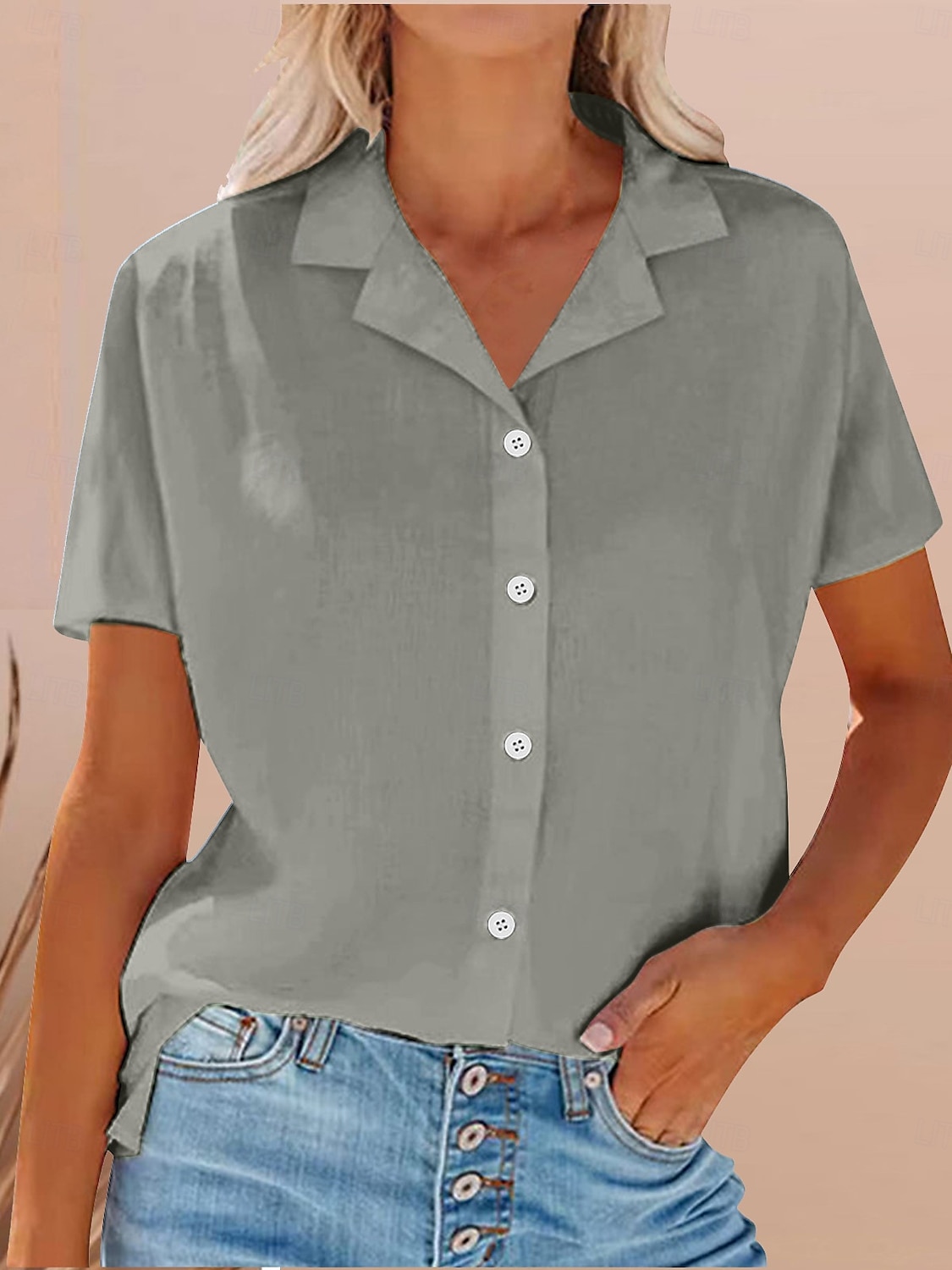 Damen Hemd Baumwoll-Leinen-Hemden Knopfleiste Bluse Einfarbig Stilvoll Lässig Kurzarm Hemdkragen Normale Oberteile Täglich Knöpfe Tasche Weiß Gelb Leicht Blau Sommer 2025 - $28.99 –P6