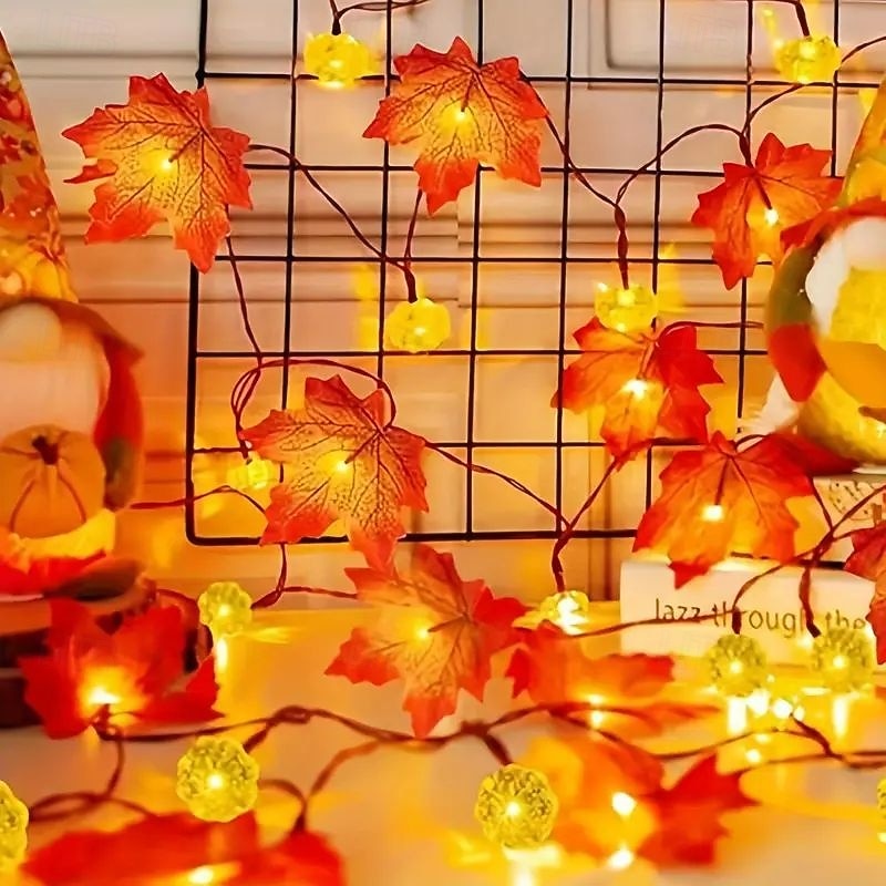Halloween Solar Pumpkin Maple Leaf Fairytale String Lights 6.5m 30LED Outdoor Waterproof Garden Lights Thanksgiving Halloween Party Atmosphere Home Balcony Terrace Yard Porch Decoration 2025 - $17.19 –P9