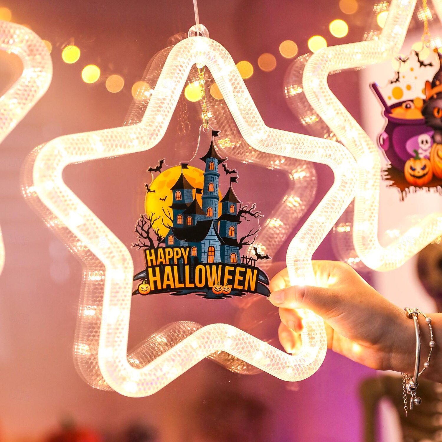 1 ks 27,6 cm halloween netopýr duch čaroděj klobouk dýně černá kočka netopýr přísavka led přísavka okenní světlo párty okno vnitřní atmosféra dekorativní světlo aaa baterie box teplé světlo běžící 2025 - $15.99 –P11