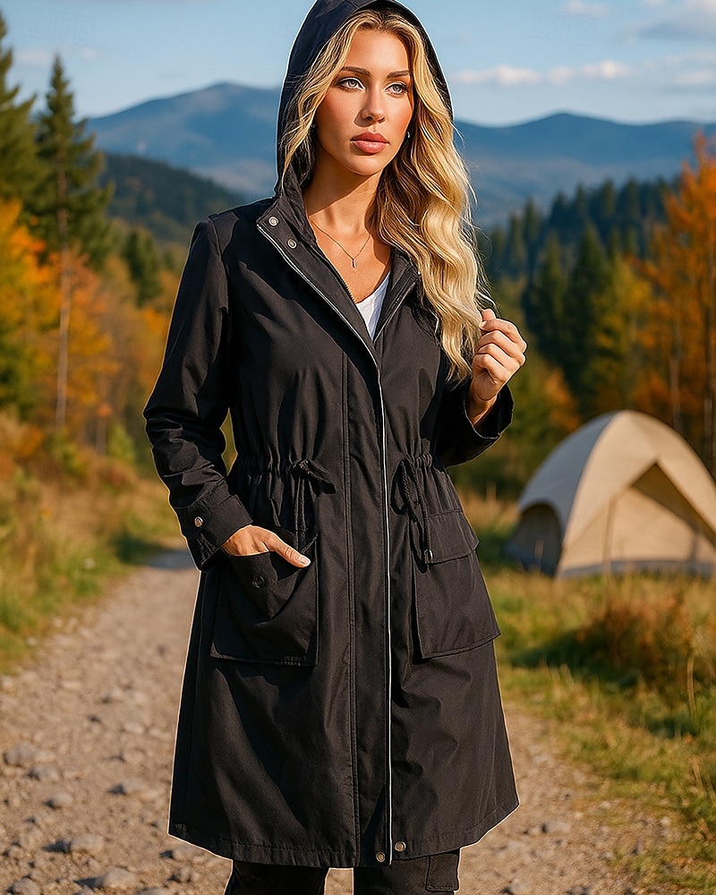 Women's Windbreaker Hiking Jacket rain coat Outdoor Waterproof Windproof Hiking Outfits Hiking Clothes Spring Autumn / Fall Top Camping / Hiking / Caving Running Solid Color Black Army Green Red 2025 - $48.99 –P1