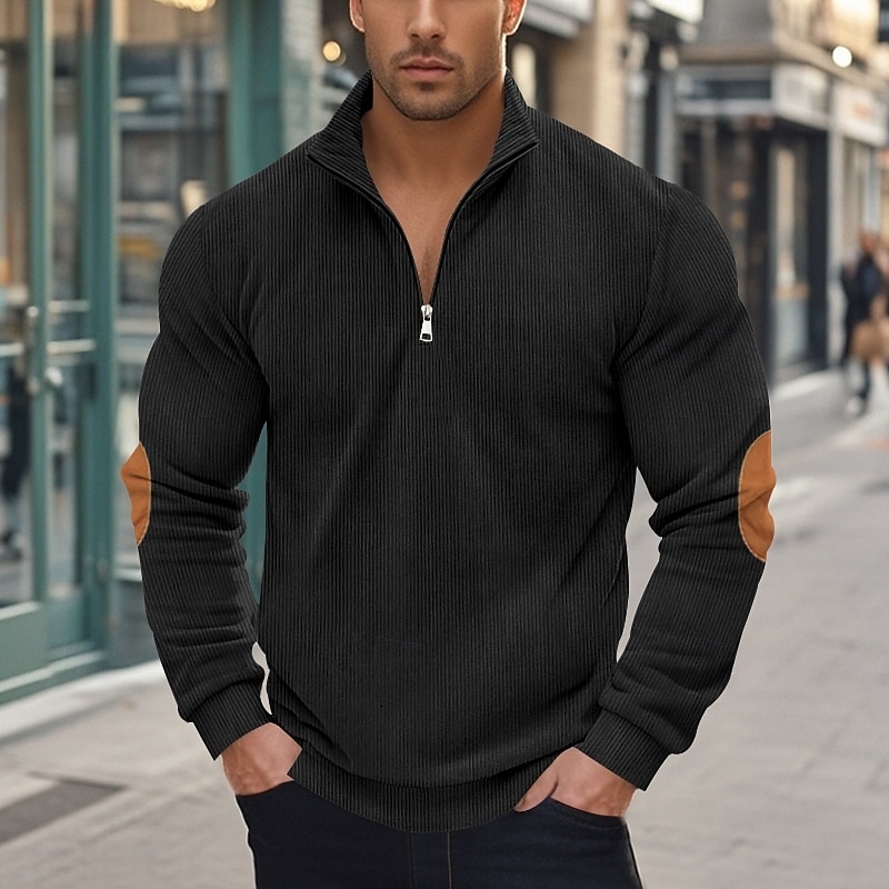 Homens Moletom Veludo Cotelê Moletom com zíper Adamascado Preto Verde Tropa Azul Marinha Cinzento Com Capuz Tecido Patchwork Desportos e Ar livre Casual Diário Roupa de rua Legal Roupa de Esporte de 2025 por $23.99 –P3