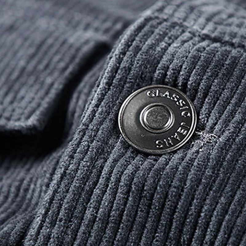Men's Corduroy Jacket Cargo Jacket Casual Jacket Vacation Daily Pocket Fall Winter Plain Fashion Classic Lapel Regular Black Khaki Coffee Gray Jacket 2025 - $68.99 –P8