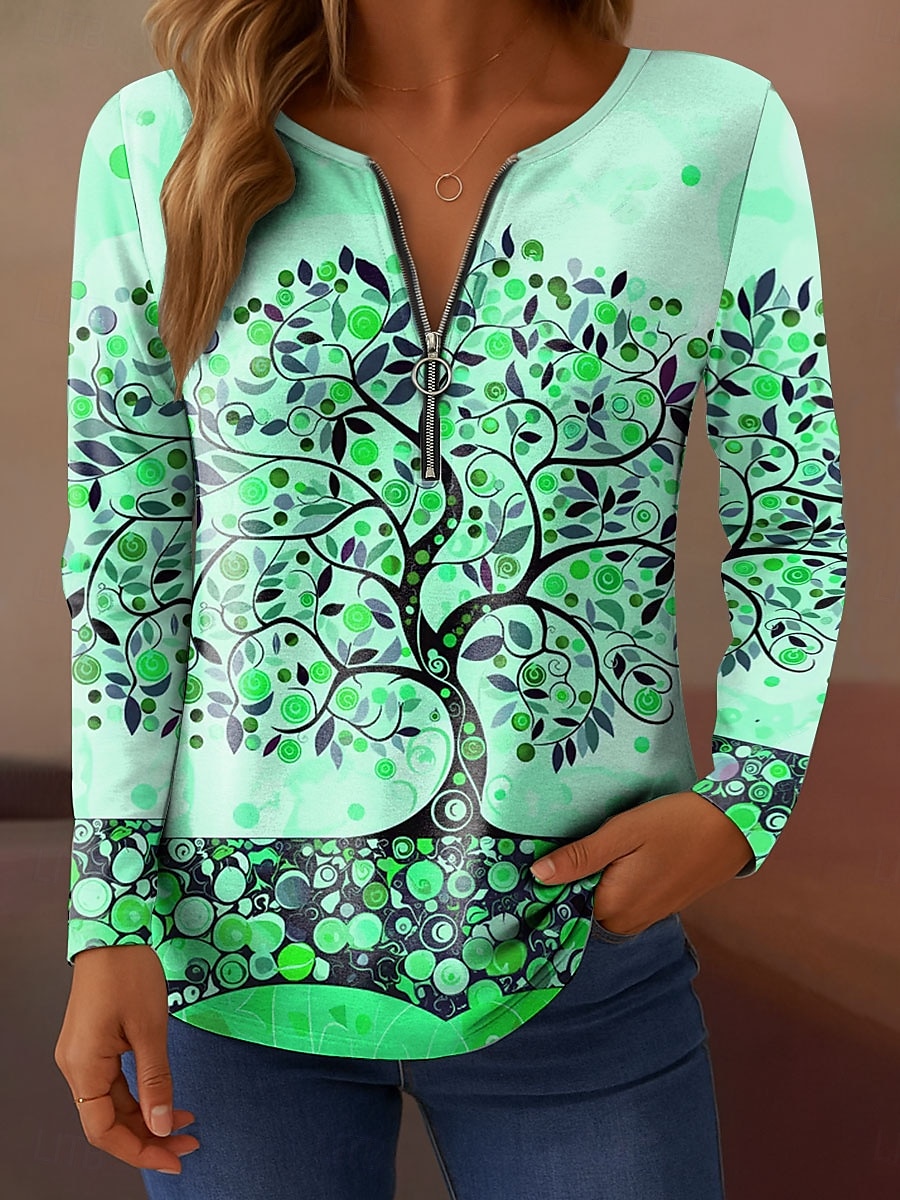 Femmes T-shirt Fleuri Graphique Élégant ancien Classique manche longue Col en V Hauts Réguliers Quotidien Week-end Fermeture éclair Imprimé Rose Claire Bleu Orange Vert Printemps Automne de 2025 ? $23.99 –P5
