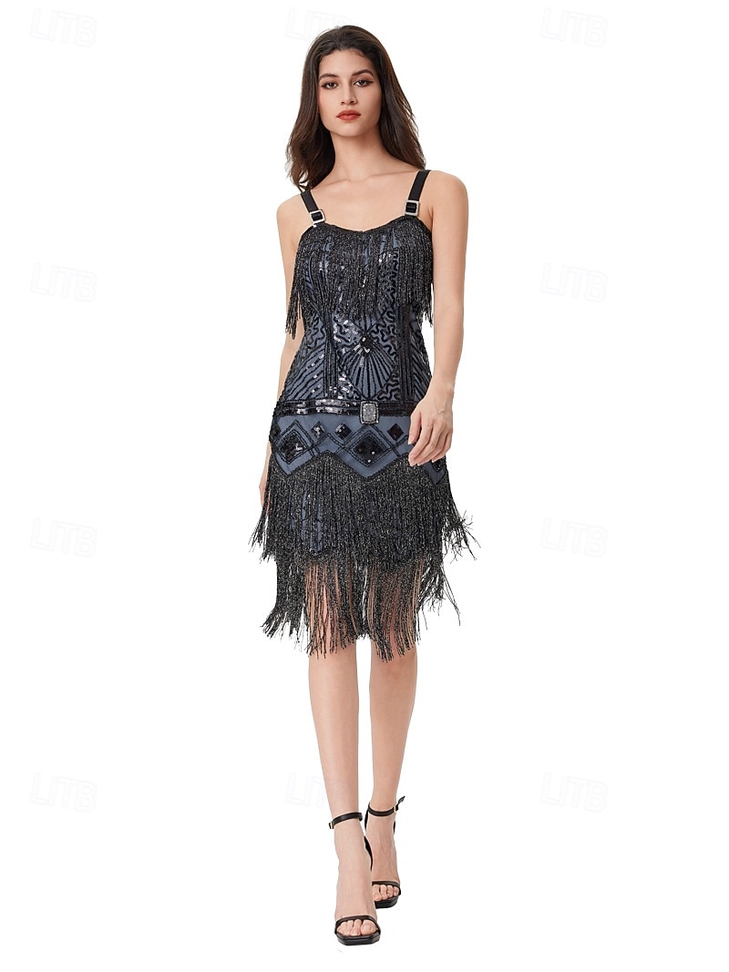 Anni Ruggenti Anni 1920 Sopra il ginocchio Lunghezza al ginocchio Abito Flapper Abito da cocktail Senza maniche Il grande Gatsby Ragazza Flapper Paillettes Frange Scollo a V Costume Per donna Natale del 2026 a $52.99 –P5