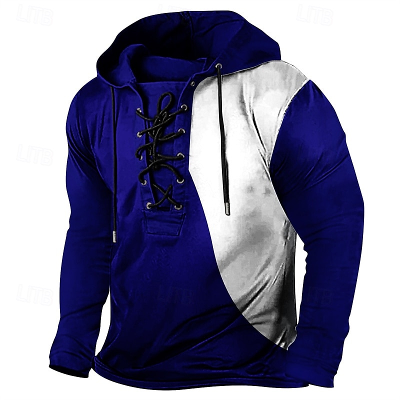 Men's T Shirt Tee Tee Top Long Sleeve Shirt Long Sleeve Hooded Spring Fall Color Block Vintage Designer Basic Lace up Vacation Street Going out Black Red Blue Top Tee for Men 2025 - $36.99 –P6