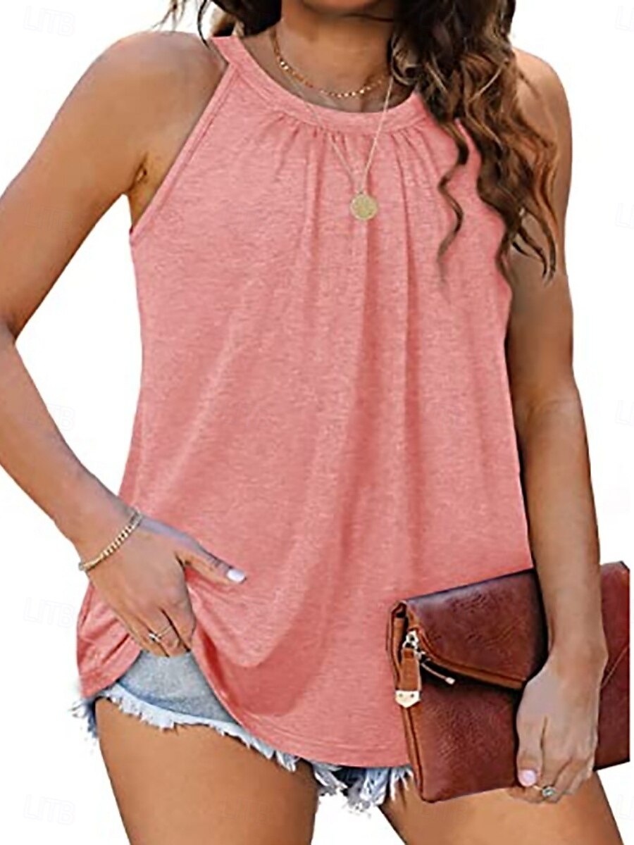 Női Camisole Tank Top Tömör szín Napi Alkalmi Ujjatlan Kötőfék nyaka Normál felsők Napi Fehér Arcpír rózsaszín Lóhere Szürke Nyár Tavasz 2025 - $13.99 –P3