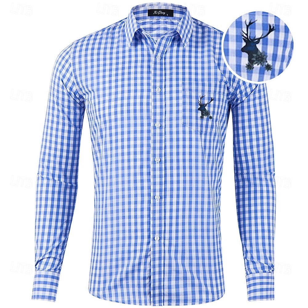 Oktoberfest Camicia in pelle di daino Quadri Stampa di cervo Bavarese Tedesco Prati Per uomo Carnevale Festa della birra Panno in stile tradizionale del 2026 a $37.99 –P7