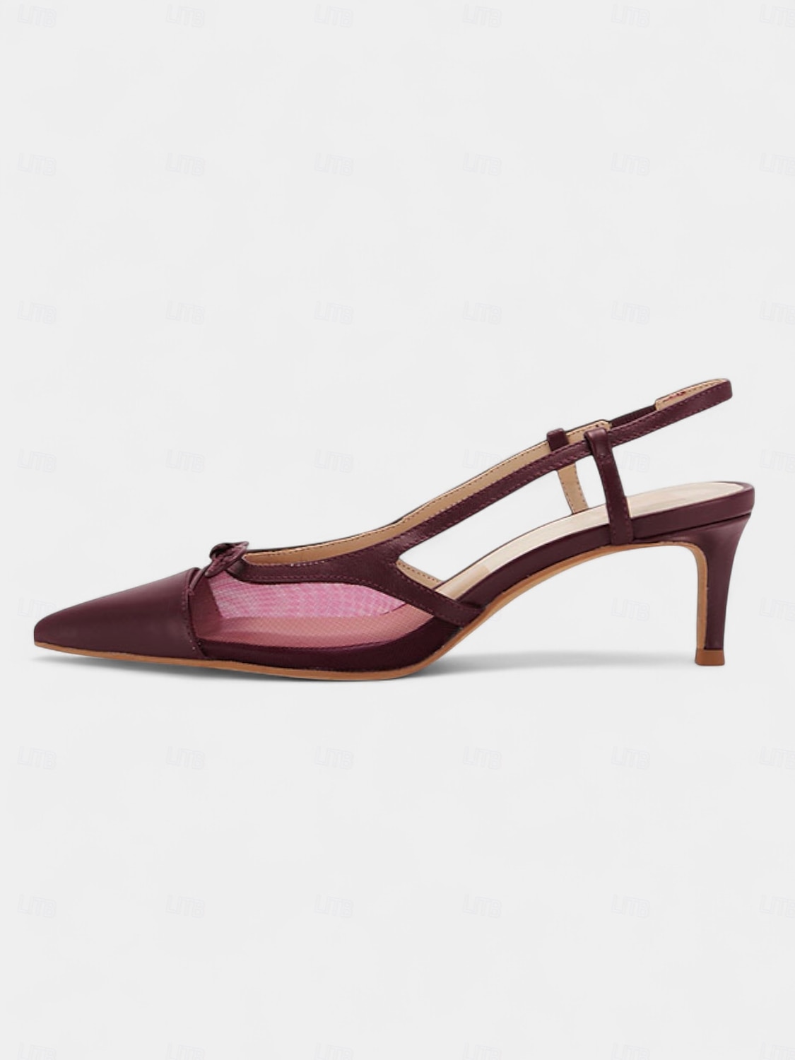 Women's Burgundy Mesh Slingback Heels - Pointed Toe Kitten Heels with Bow Detail for Formal Events and Nightlife Parties 2025 - $42.99 –P5