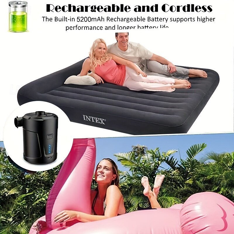 Wiederaufladbare, tragbare, kabellose elektrische Luftpumpe mit 5200 mAh – doppelt verwendbar für Luftmatratzen im Schwimmbecken &mehr - schwarz 2025 - $49.99 –P2