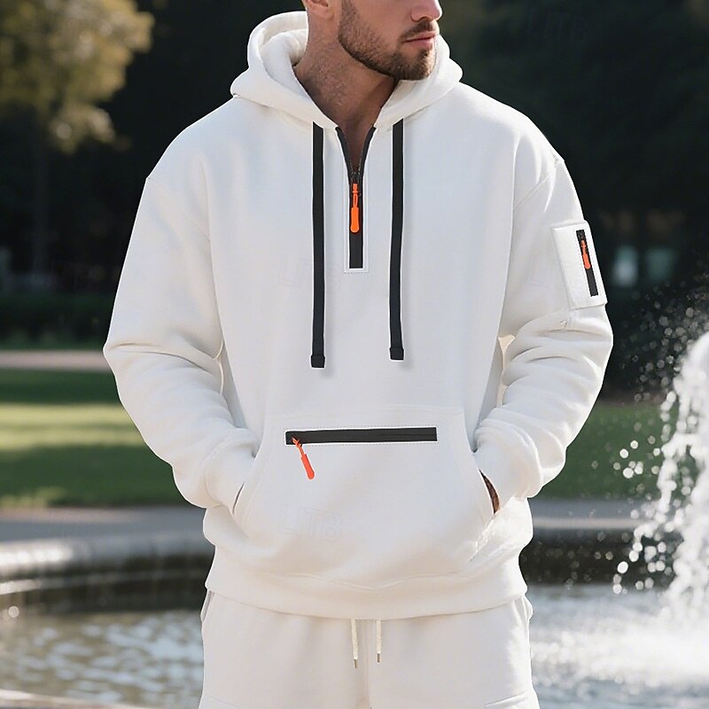 Hombre Sudadera Sudadera con capucha y cremallera de un cuarto Sudadera con capucha de lana Negro Blanco Azul Marino Caqui Gris Claro Con Capucha Plano Bolsillo Cremallera de un cuarto Deporte Diario 2025 - $23.99 –P1