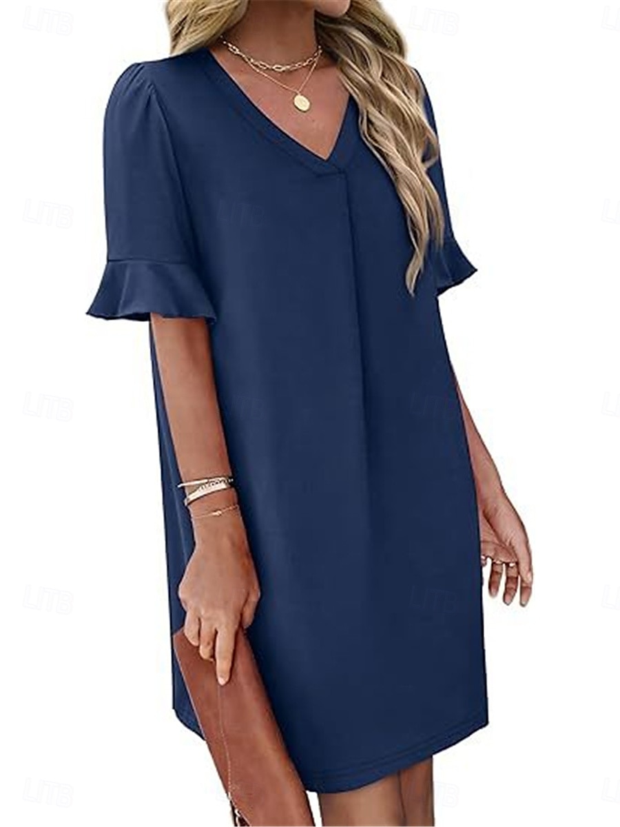 Damen Minikleid Sommerkleid Lässig Täglich Normale Passform Einfach Kurzarm V Ausschnitt Schwarz Blau Fuchsie Grün Sommer 2025 - $25.99 –P3