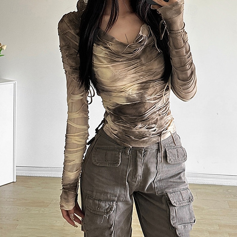 Női Nyári felsők Wrap Crop Top Színátmenet Napi Stílusos Alkalmi Hosszú ujj Kapucni Normál felsők Munka Napi Szabadság Fodrozott Nyomtatott Khakizöld Tavasz Ősz 2025 - $23.99 –P1