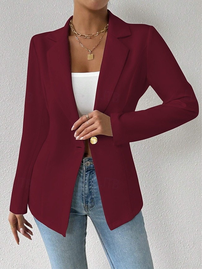 Dame Blazer Bekvem Pustende Knapper Mote Moderne عادي Arbeid Daglig Normal Aftæpning Normal Langermet Yttertøy Svart Hvit Rød Vår Høst 2025 - $25.99 –P9