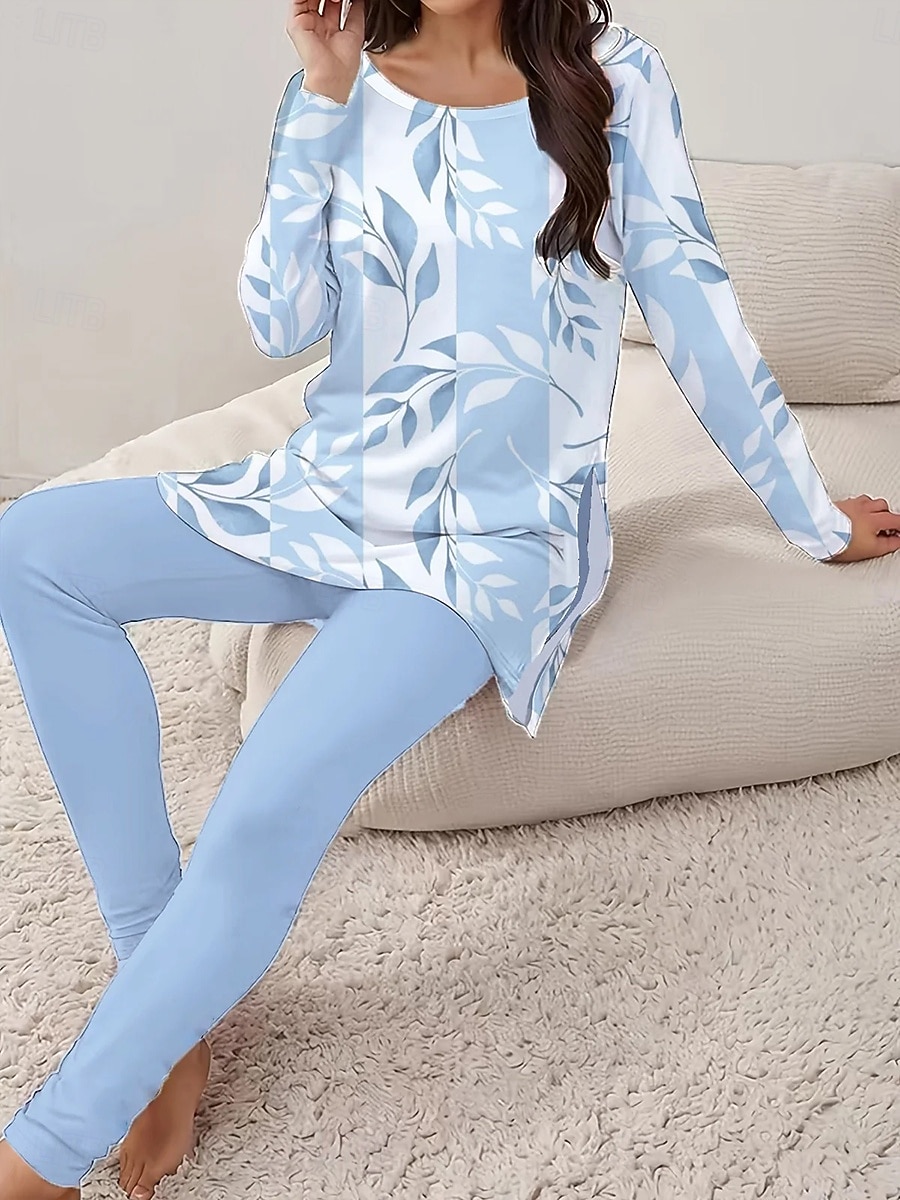 Set di pigiami da donna Pigiama Loungewear Collo rotondo Maniche lunghe Casual Moda Set di pantaloni Stampa grafica Floreale Quotidiano Blu reale Viola Azzurro Fit regolare del 2026 a $34.99 –P1