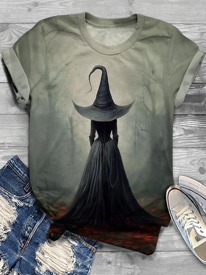 Halloween Dámské Tričko Grafika předvečer Všech svatých Čarodějnice Vinobraní stylové Klasické Krátký rukáv Tričkový Běžné topy Denní Víkend Tisk Šalvějová zeleň Žlutá Vodní modrá Oranžová Šedá Léto 2025 - $19.99 –P2