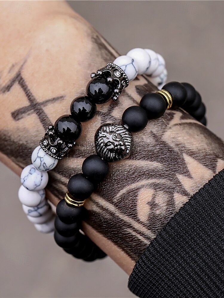 Herren Armband Armband-Set Schwarz-Weiß Naturstein Legierung Personalisierte Retro Ethnisch 2025 - $9.99 –P1