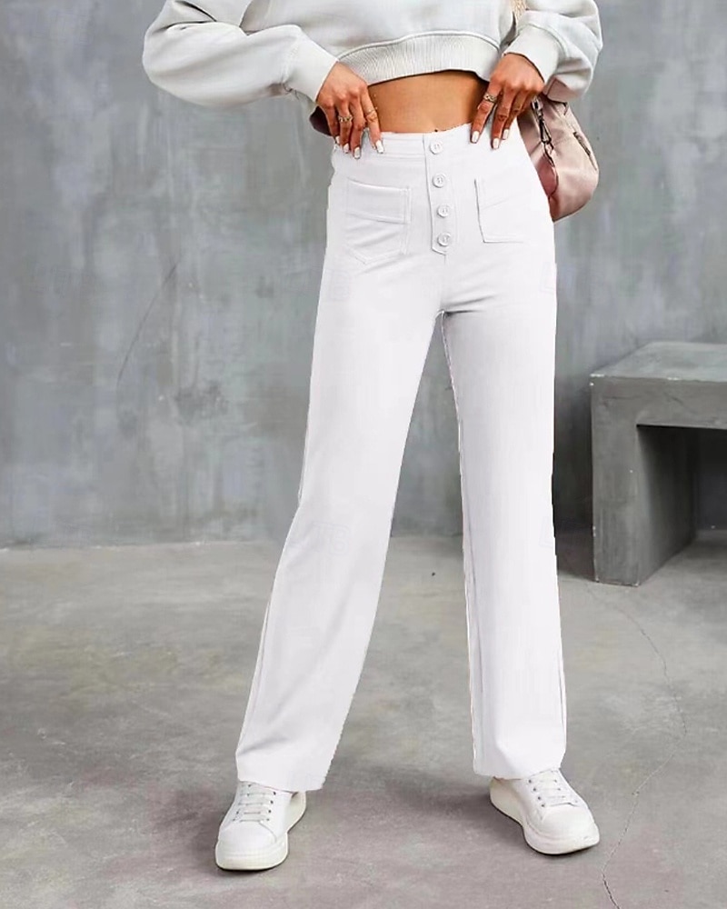 Pentru femei Picior Larg Pantaloni Drept Șic Stradă Casual Lungime totală Natural Simplu Buzunar Talie elastică Cataramă Comfortabil În aer liber Stradă Ieșire Măr Verde Gri Închis Roșu portocaliu 2025 - $19.99 –P4
