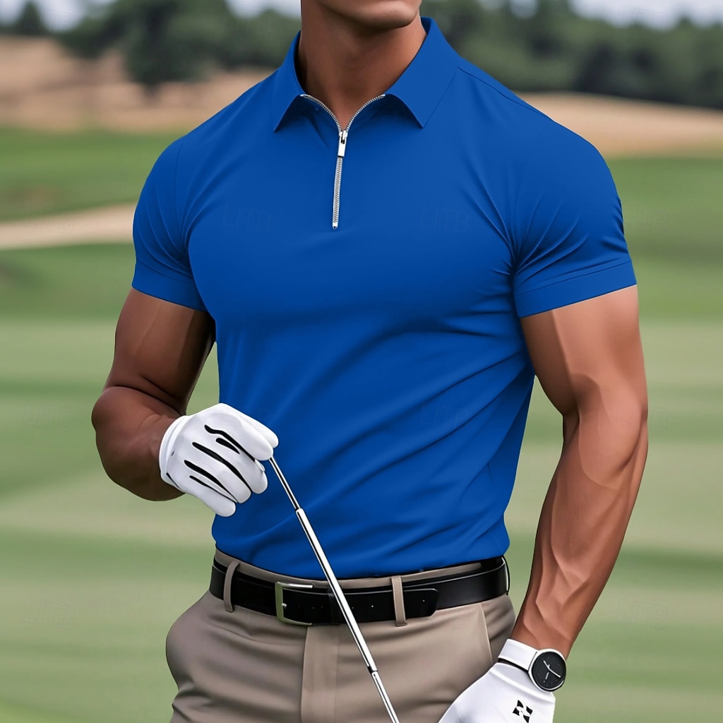 Homme Polo Polo quart de zip Occasionnel Sports Revers Zip quart Manche Courte Mode Basique Uni Quart de zip Été Printemps Coupe Standard Vert Armée Vin Noir Blanche bleu marine Bleu Roi Polo de 2025 ? $12.99 –P6
