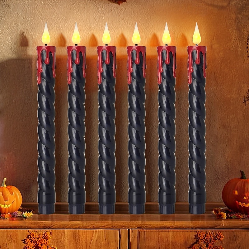 6 Stück 25 cm Halloween-Faden, schwarzer Stab, fließende rote Tränen, Simulation elektronischer Kerzenlicht-Timer, Fernbedienung, AA-Batterie, Partyatmosphäre für drinnen und draußen, dekoratives 2025 - $24.99 –P3