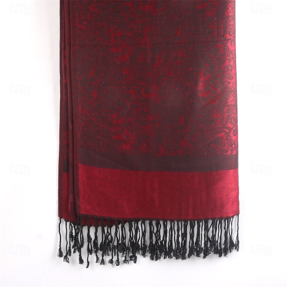 Damhalsduk i paisleymönstrad jacquardmönster i akryl – varm, trendig lång franssjal med etnisk stil för hösten &vinter 2025 - $14.99 –P7