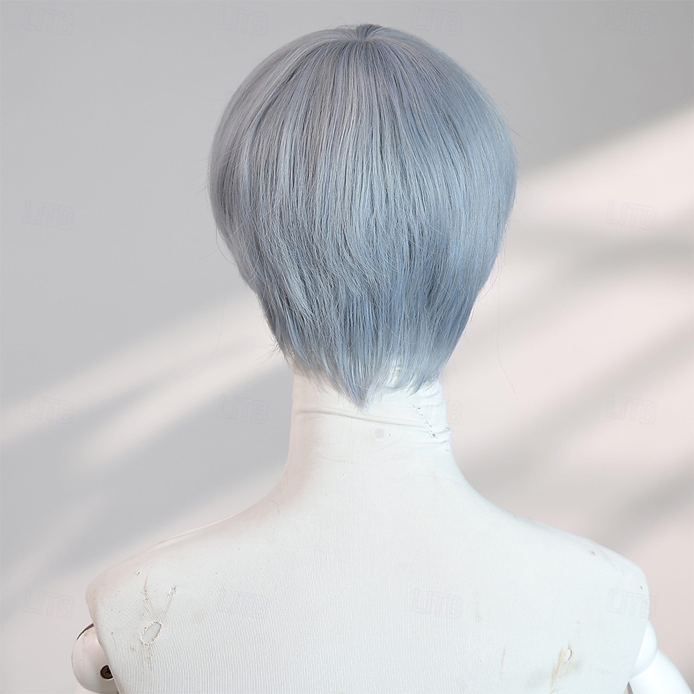 Peluca recta azul de 6 pulgadas para mujer: cabello corto con flequillo completo, perfecta para Halloween, cosplay y looks de fiesta de moda. 2025 - $42.99 –P6