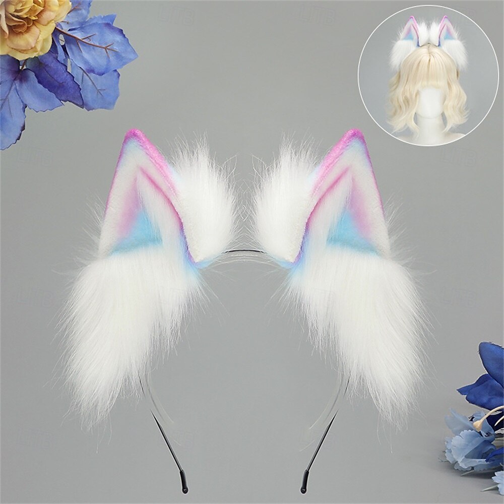 Bandă de păr cu urechi de pisică cu gradient de dopamină, cu urechi de vulpe și lup întunecate – urechi de animale lucrate manual pentru Halloween, cosplay, petrecere și jocuri de rol 2025 - $33.99 –P6