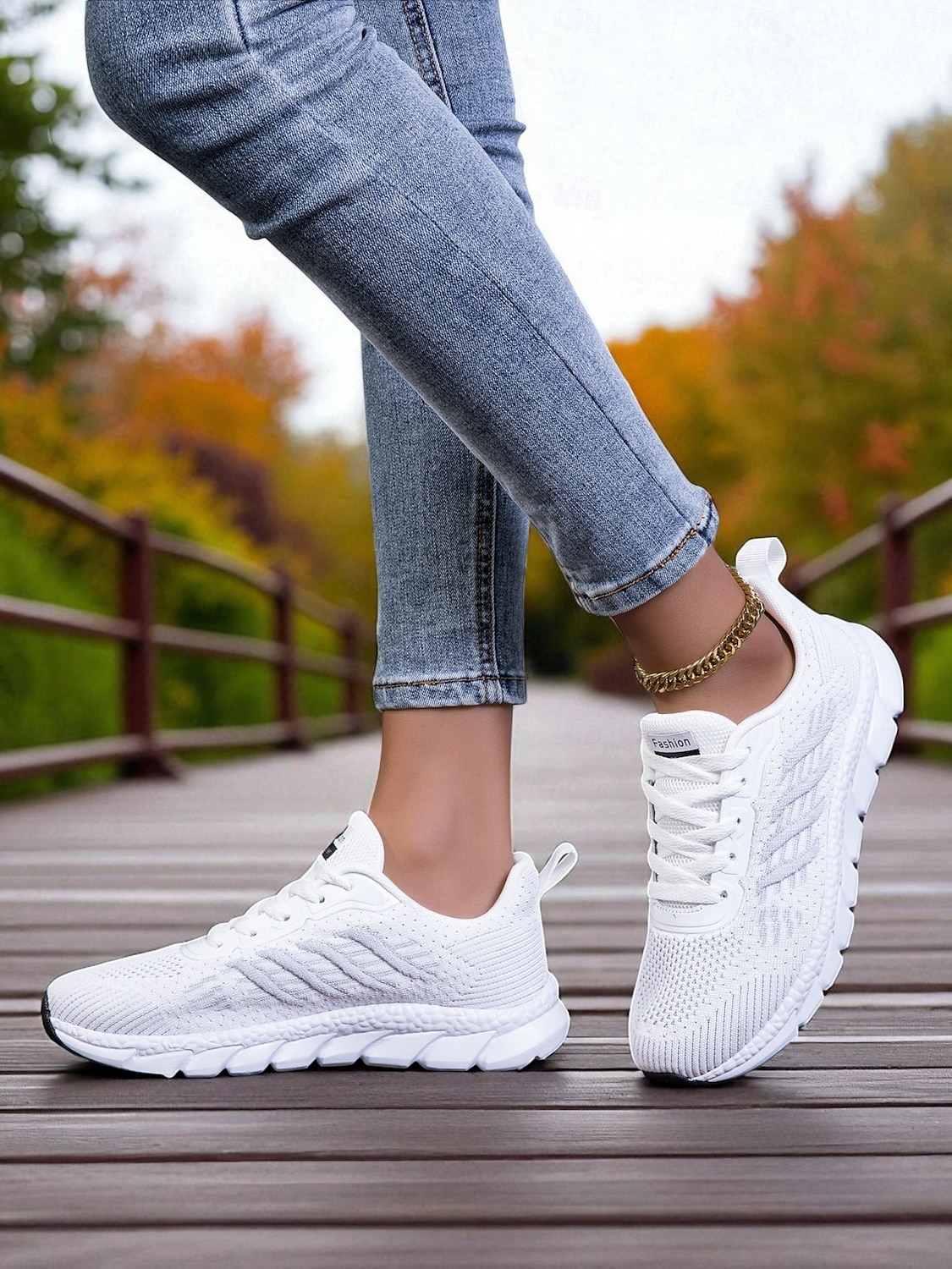 Dámské bílé běžecké tenisky z flyknit – lehké prodyšné boty na chůzi pro přechodné období z léta na podzim, sport a každodenní fitness 2025 - $26.99 –P3