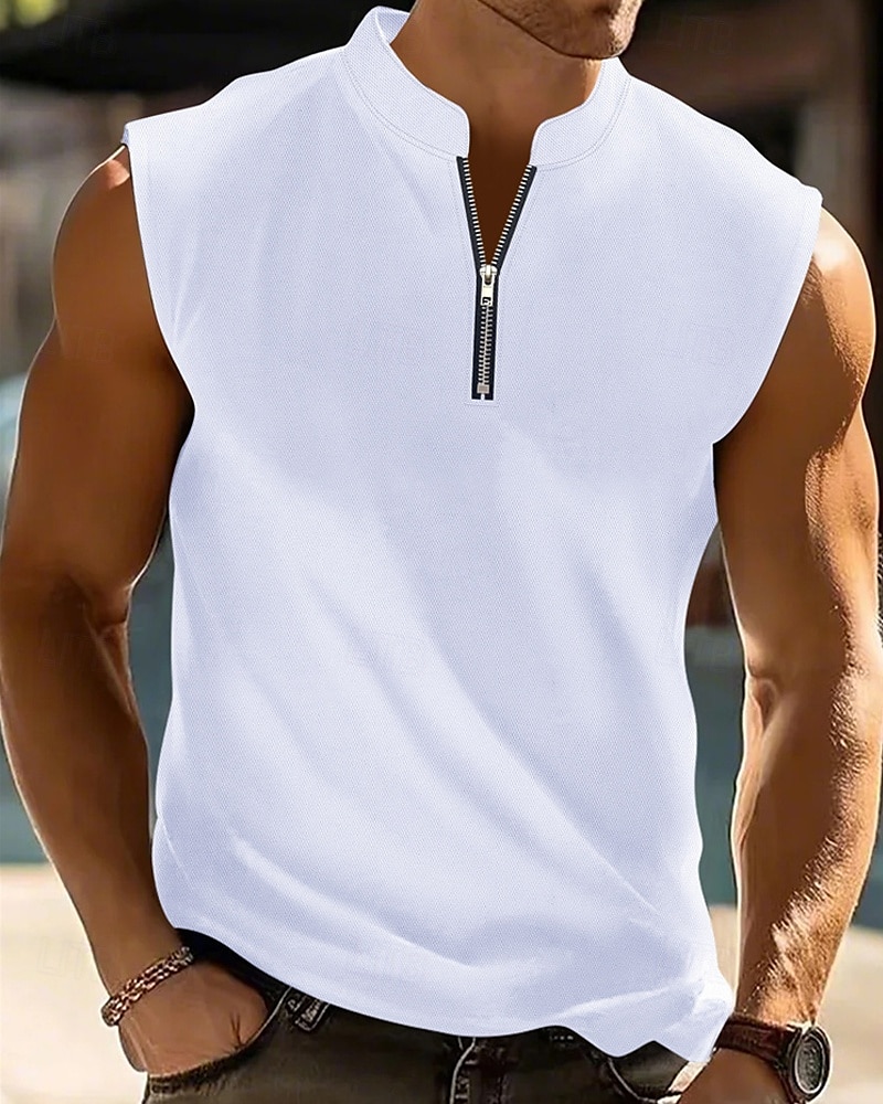 Herren Tank Top Weste Unterhemd Ärmelloses Shirt Ärmellos Viertelreißverschluss Sommer Einfach Mode Designer Basic Klassisch Urlaub Straße Ausgehen Schwarz Weiß Rote Top T-Shirt für Herren 2025 - $19.49 –P1